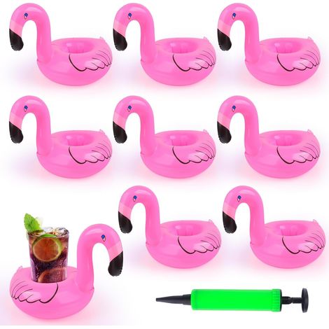Lot de 9 porte-gobelets gonflables en forme de flamant rose (1/5)
