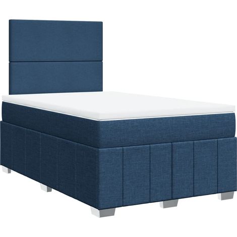 Lit double Lit adulte Sommier à lattes de lit avec matelas Bleu 120x200 cm Tissu