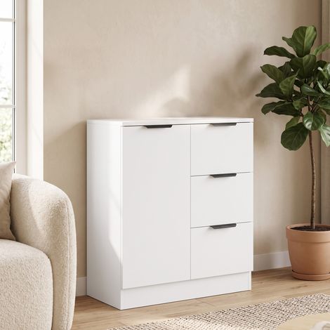 Buffet à 3 tiroirs et porte à fermeture amortie 60 x 30 x 70 cm Blanc (1/5)