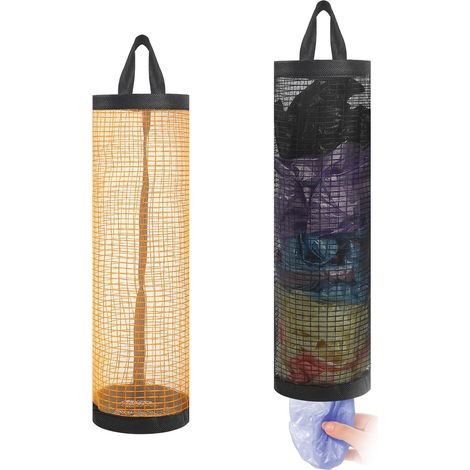 Organisateur De Sacs Poubelle Suspendu Lot De 2 Distributeur Plastique Maille Recyclage Cuisine Conteneur Pratique Jaune Et Noir