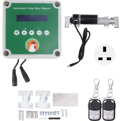 Apriporta automatico per pollaio con attuatori lineari e motore elettrico per porta del pollaio con sensore di luce. Telecomando. Alimentazione da 100 a 240 V, spina UK.