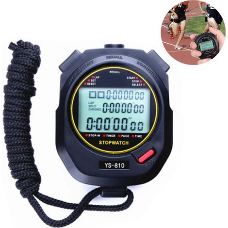 Chronomètre numérique de sport portable avec fonctions de minuterie, métronome, horloge, alarme et compte à rebours, et mémoire de 100 tours. (1/5)