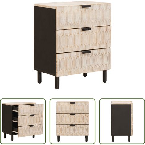 Schubladen - Nachttisch mit Schubladen Weiß 50 x 33 x 62 cm Massivholz Mango (1/5)