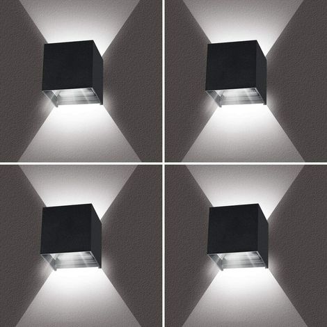 Applique Murale - 12 W - LED Blanc Froid 4000 K - Réglable Haut/Bas - IP65 - Aluminium Noir - Intérieur et Extérieur - Lot de 4