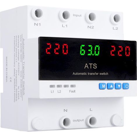 Automatischer 63-A-Umschalter, Priorität L1, DIN-Schienenmontage, 50/60-Hz-LED-Anzeige für Notstromversorgung (1/5)