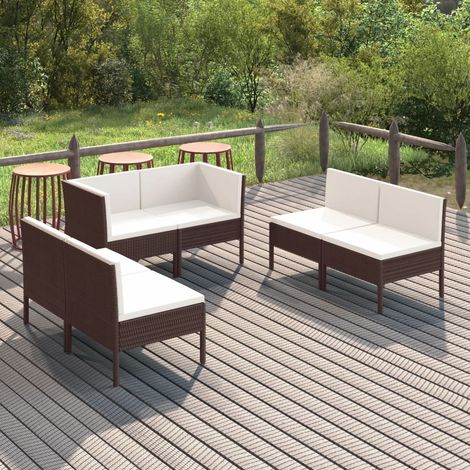 6-tlg. Garten-Lounge-Set mit Auflagen Poly Rattan Braun (1/5)
