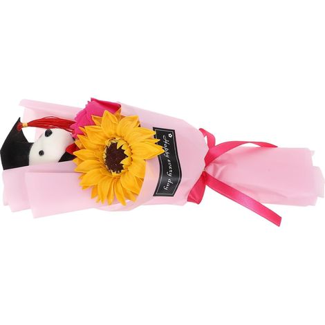 Graduation Flower Bouquet with Teddy Bear, Versatile Decoration for Graduation Ceremony with Artificial Roses and Sunflowers (1/5)