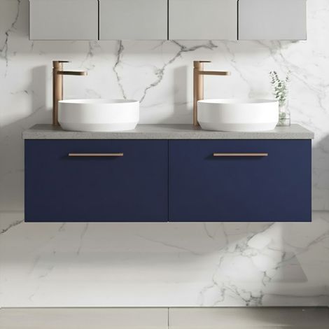 Nuie Arno Wall Hung 2-Drawer Vanity Unit with Bellato Grey Worktop 1200mm Wide - Midnight Blue (1/5)
