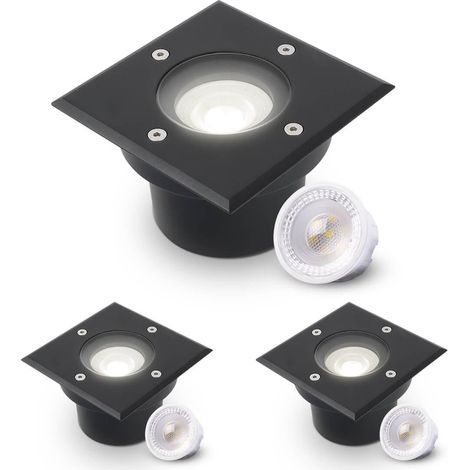 LED Bodeneinbaustrahler Schwarz FLACH eckig 230V IP67 - Leuchtmittel: 5W 4000K DIMMBAR 60° - Anzahl: 3x (1/5)