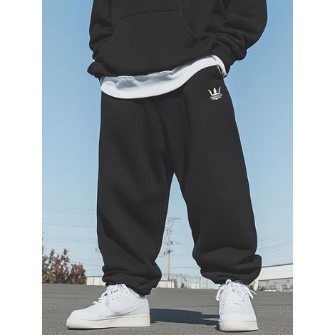 Pantaloni della tuta larghi da uomo, neri, con logo Jigga Wear e coulisse, taglia M (1/5)