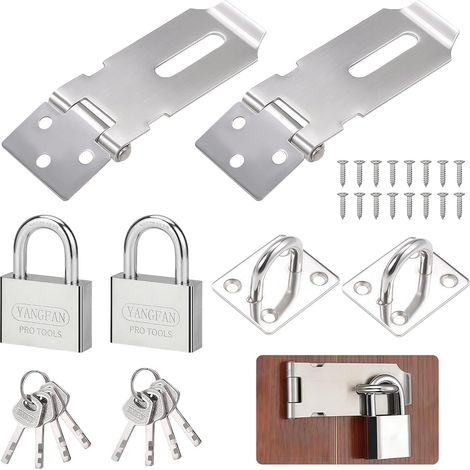 2 Pièces Loquet de Cadenas Agrafe avec Cadenas et Vis,3 Inch Loquet de Porte en Acier Inoxydable avec Cadenas,Moraillon de Loquet Porte,Porte Cadenas,pour Chambre à Coucher,Patio,Jardin (Argent) (1/5)