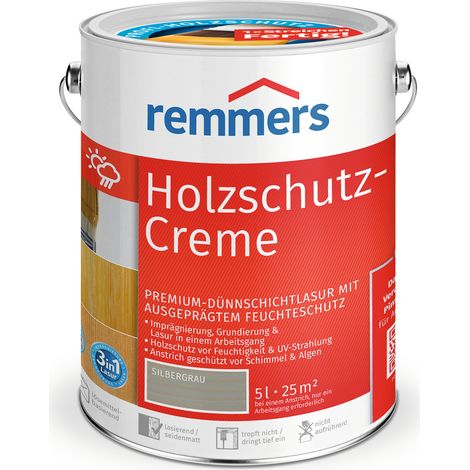 Remmers Holzschutz-Creme 3in1 silbergrau, 5 Liter, tropffreie Holzlasur für aussen, 3facher Holzschutz mit Imprägnierung + Grundierung + Lasur