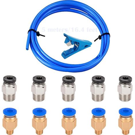 CYRILL – Tubo Bowden in teflon PTFE da 5 m (ID 2,0 mm / diametro esterno 4,0 mm) Filamento da 1,75 mm per stampante 3D + Tagliatubi per tubi + Raccordo rapido Pc4-m6-m10 (5P+5P) (1/5)