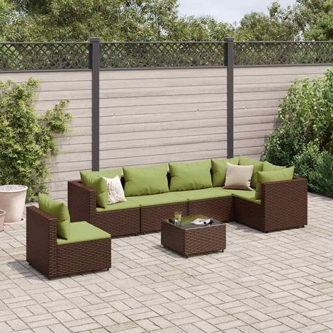 7-tlg. Garten-Lounge-Set mit Kissen Braun Poly Rattan (1/5)