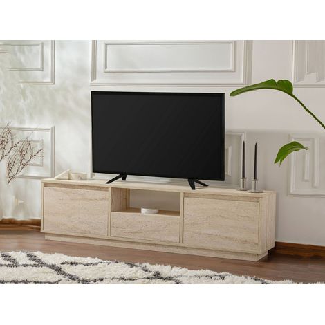 Dmora - Mueble de televisión Lovere, Aparador de salón, Mueble bajo para TV, Base de pared equipada, 160x30 h42 cm, Beige (1/5)