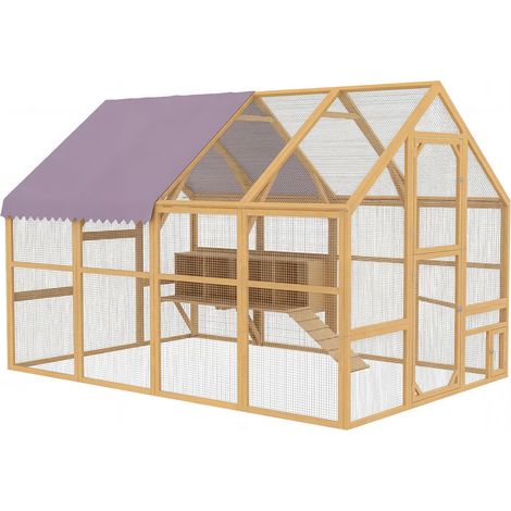 Élevage Sécurisé et Confortable Poulailler en Bois avec Volière et 4 Nichoirs, 8-12 Poules 2,8x1,8x1,9m pour Jardin Jaune (1/5)