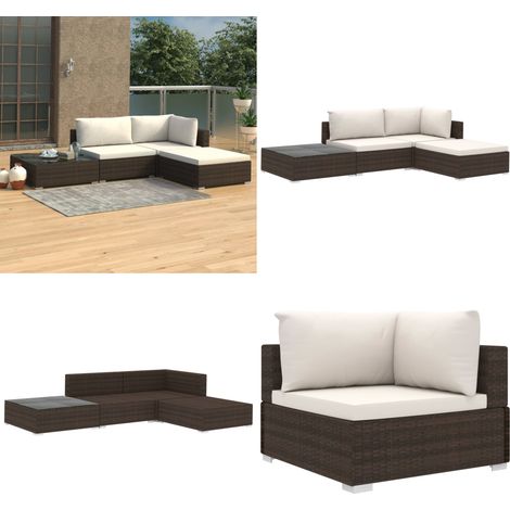 4-tlg. Garten-Lounge-Set mit Auflagen Poly Rattan Braun - Garten-Lounge-Set - Garten-Lounge-Sets - Home & Living (1/5)
