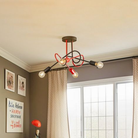 [GEBRAUCHT] B-Ware HELAM Deckenleuchte Lampe Cambridge schwarz rot 4-flg E27 Eisen Wohnbeleuchtung (1/2)