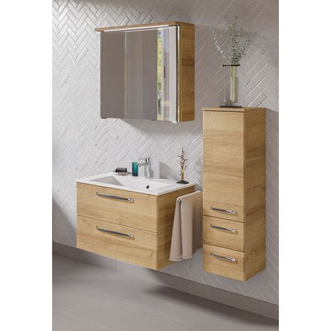 Badezimmer Set inkl. LED Beleuchtung TRENTO-66 in Riviera Eiche Nb., B/H/T: ca. 122/200/50 cm (1/5)