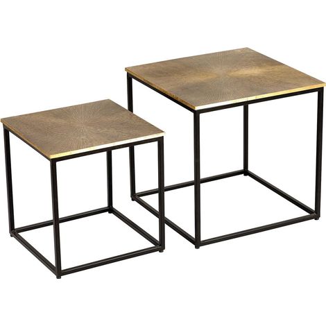 XANDRA - Lot de 2 Tables Gigognes Effet Laiton Vielli (1/2)