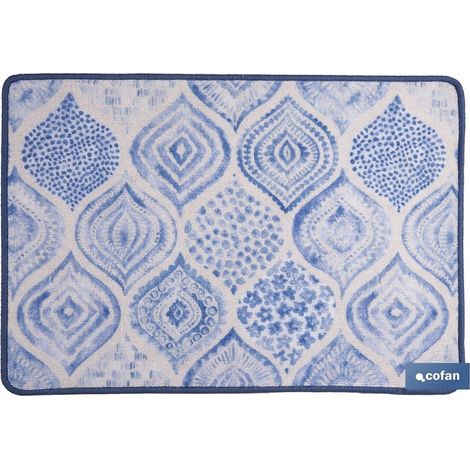 Eingangsmatte mit geometrischem Digitaldruck, 50 x 70 cm, aus Polyester und PVC, blau und weiß (1/4)
