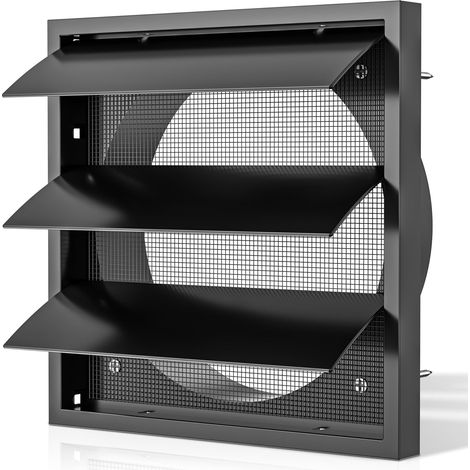 Grille de Ventilation à Lamelles 100 mm Noir, 140 mm x 140 mm avec Moustiquaire, pour HVAC, Hotte, Couverture Extérieure, Sèche-Linge, Ventilateur d'Extraction, Salle de Bain, Garage (1/5)