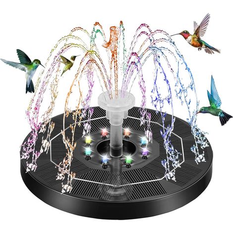 Fontaine solaire d'extérieur 3 W - Fontaine solaire pour extérieur - Fontaine solaire pour étang flottant avec lumière - Avec 6 buses - Convient pour les invités, les bains d'oiseaux, les (1/5)