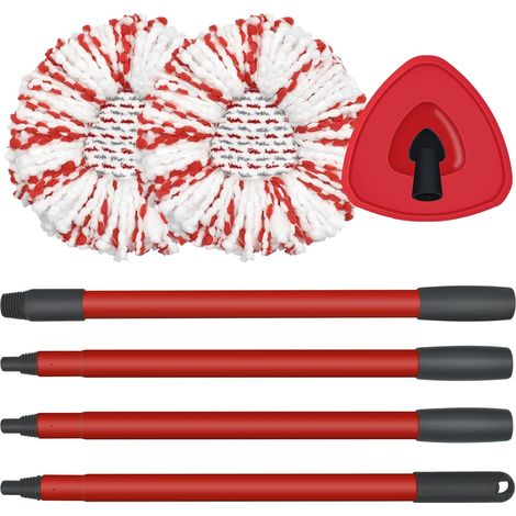 Replacement Mop Head, Base, Handle Compatible with Vileda Turbo 3-in-1 Microfiber Mop, Triangular Mop Head Cover and Mop Handle