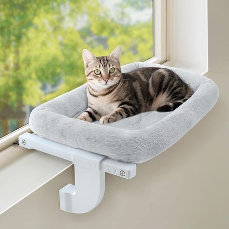 Hamac pour Chat Fenetre Panier Suspendu Chats Perchoir Lit Radiateur Etagere Transat Balcon Robuste Pas de Ventouse Facile à Monter et à déplacer Jusqu'à 18kg (Gris, L) (1/5)