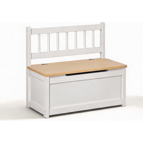 Coffre à jouets banc 2 en 1 en MDF et pin blanc 60 x 30 x 50 cm (1/5)