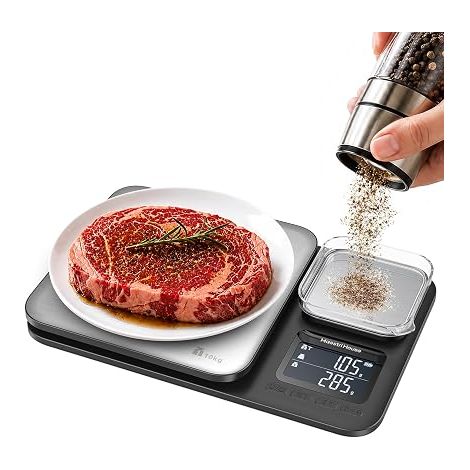 Kitchen Scales with Two Weighing Platforms, High Precision 0.1g and Total Capacity 22lbs/1g, 2-in-1 Stainless Steel Food Scale with Tare and Sum Function (1/5)