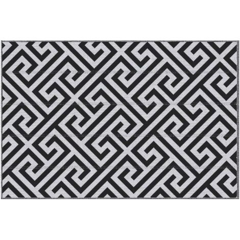 SABIR Tapis d'extérieur, utilisable des deux côtés, résistant, bord anti-effilochage, noir et blanc, 121 x 182 cm (1/5)