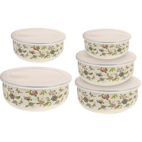 Bol en émail avec couvercle 10 cm - Bol de conservation pour fruits, salade et soupe - Bol mélangeur empilable pour le stockage et le réfrigérateur (1/5)