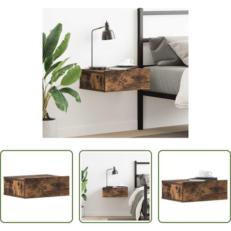 Rangement chambre - Table de chevet flottante Chêne fumé 40x30x15 cm (1/5)