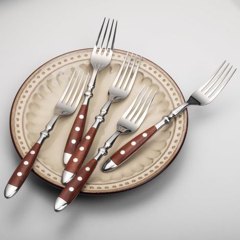 Das genietete Löffel- und Gabelset aus Edelstahl ist die erste Wahl für Gartenpartys in Familienrestaurants (5-teilig, braun). (1/5)