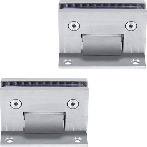 Juego de 2 bisagras para puerta de ducha de cristal - Acero inoxidable, 90 grados, sin marco, montaje en pared, 95,45 cm, plata (1/5)