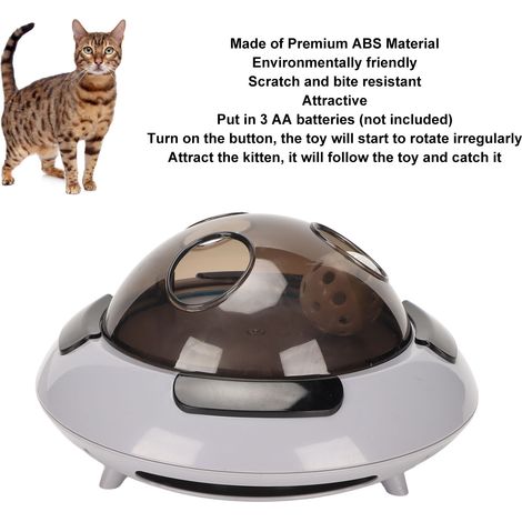 Jouet Électrique pour Chat Plume Rotative Silencieuse en Forme de Soucoupe Volante ABS 23.5x14cm Anti-Stress et Anti-Ennui (1/5)