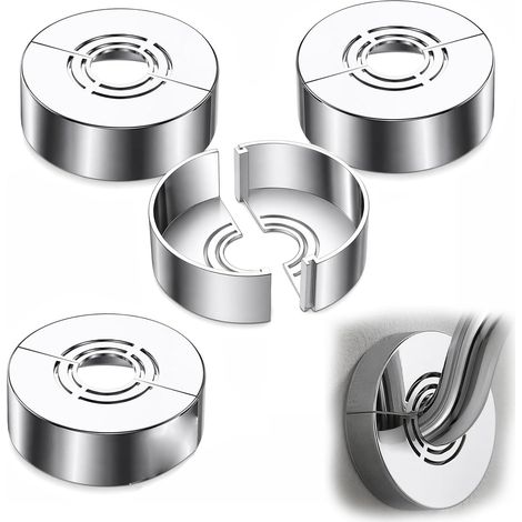 Lot de 4 Rosace Mitigeur Douche 3 Tailles en 1(Ø20/25/33 mm), Cache Tuyau Divisé ABS Chrome, Cache Tuyau Radiateur, Coffrage Cache Tuyau, Cache Tuyau Plomberie pour Salle de Bain, Cuisine (1/5)