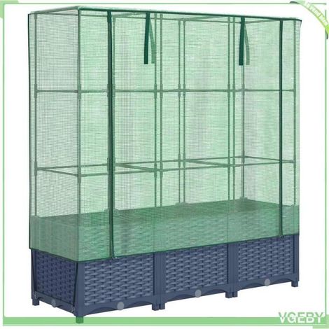 Jardinière surélevée avec housse - FAFEICY - 4015829 - Aspect rotin - 120x40x138 cm - Bleu gris (1/5)