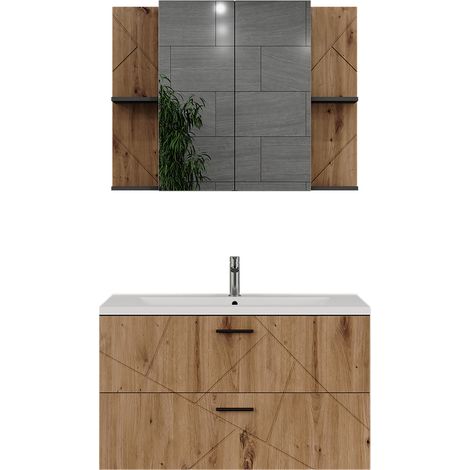 Ensemble de meubles de salle de bains Irma, Anthracite/Chêne de force doré, 3 pièces, Vicco
