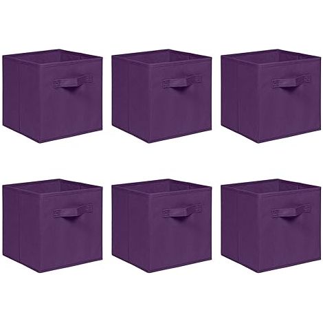 Foldable Storage Boxes,Non-Woven Fabric Storage Box Set,Storage Drawers for Cube Storage Unit,26.5x26.5x28 cm (Dark Purple, Set of 6)