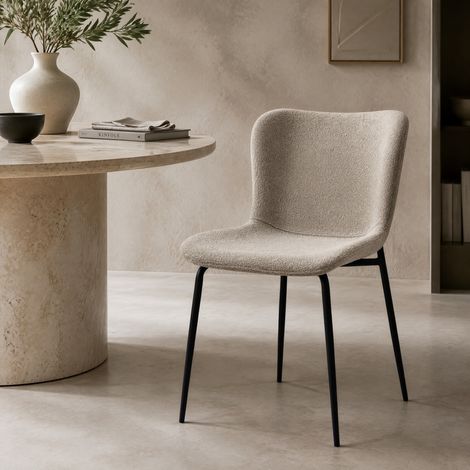 MEUBLIV Chaises de salle à manger 2 pièces kaki clair – dossier rond haut, tissu et métal (1/5)