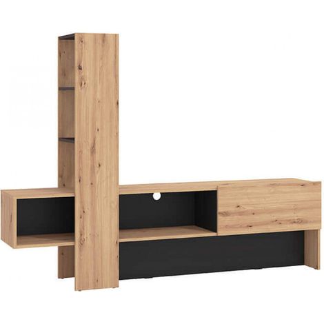 Wohnzimmer TV Mobile mit Regal und umgestürztem Hölzernklappen -Luxus -Turm - Legno naturale e nero