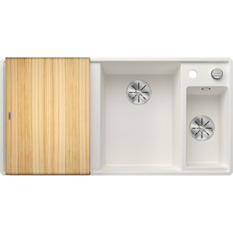 Blanco Silgranit Spülbecken mit Restebecken und Abtropffläche, Axia III 6 S-F, Weiß 990 x 500 mm, Hauptbecken rechts (1/5)