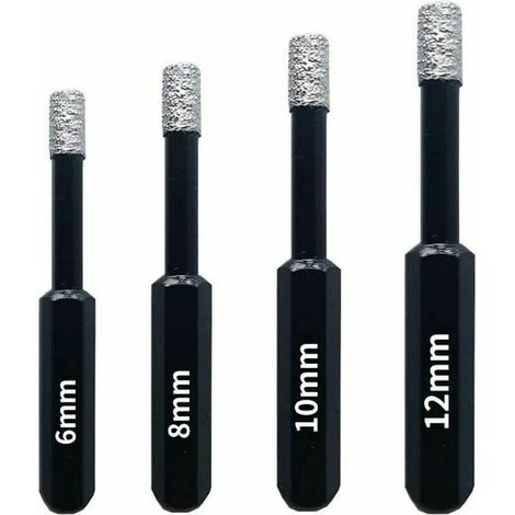 Lot de 4 Forets Diamant Pro pour Carrelage Grès Cérame Verre Pierre Mèches Scies-Cloches 6 8 10 12mm (1/4)