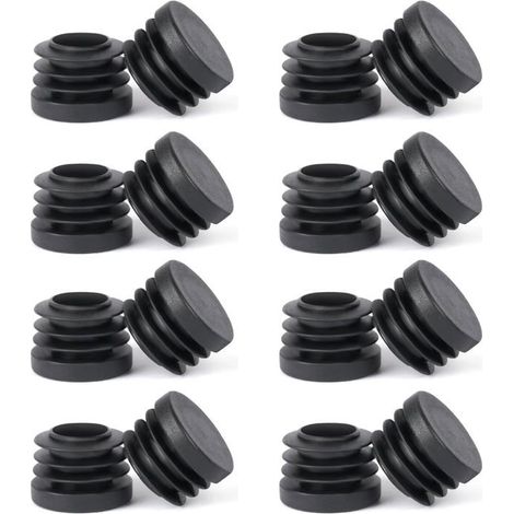 Bouchons tubulaires ronds 16 pièces Plastique PE noir Protection des sols et fonctionnement silencieux Pour tables et chaises (1/5)
