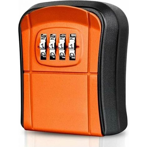 (Orange) Wall Mounted Secure Key Box Mini Outdoor Key Safe Box with 4 Digit Digital Code Resettable Waterproof Key Box for Home School Office Factory Garage (1/5)