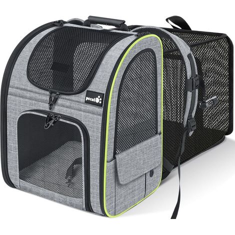 Erweiterbare Katzentragetasche für kleine Hunde, atmungsaktiver Katzenrucksack, Katzentragetasche mit herausnehmbarer Plüschmatte, tragbare Katzentragetasche für Reisen und Einkäufe, Grau (1/5)