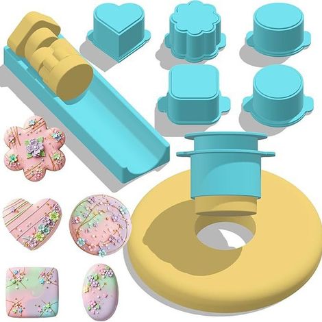 Dieses Set aus 5 Kuchenformen enthält ein Backblech, 3D-gedruckte Ausstechformen und Teigdrücker in Form von Herz, Quadrat, Wolke, Oval und Kreis und eignet sich zum Backen zu Hause, für Geburtstagsfe
