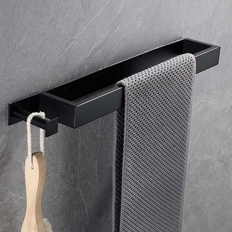 Towel Rack with Self-Adhesive Hook, Clothes Rack without Drilling, for Bathroom or Kitchen, Black Stainless Steel, 40cm [Energy Class E] (1/5)